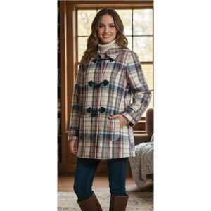 Christopher & Banks Multicolor Button Toggle Plaid Peacoat Size S